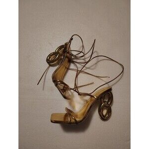 Women's Fashion Square Toe Golden Criss Cross Strap Party High Heel Sandals